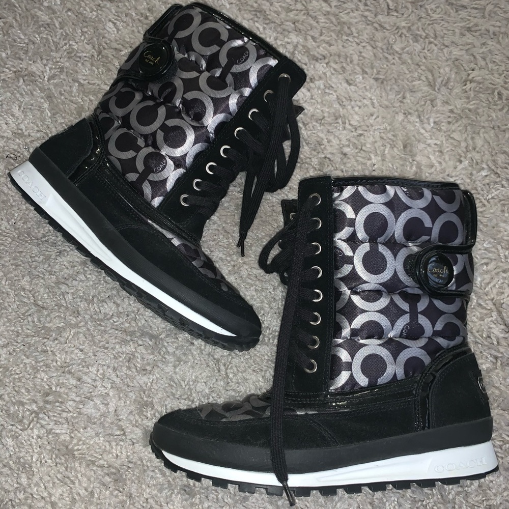 Coach Dorean Logo Print Nylon Suede Winter Boots
